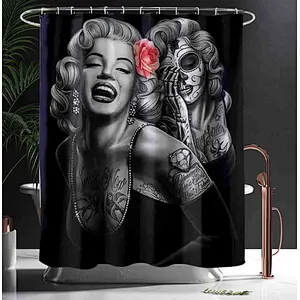 Skeleton Beauty Girl Shower Curtain Waterproof 3D Printing Bathroom Sets with Shower Curtain and Rugs