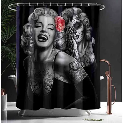 Skeleton Beauty Girl Shower Curtain Waterproof 3D Printing Bathroom Sets with Shower Curtain and Rugs