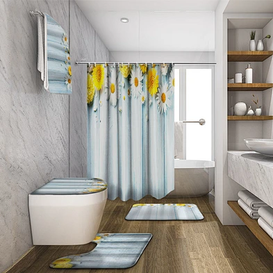 designer shower curtain 3d printed  bathroom Shower curtain and rugs set waterproof sunflower shower curtain by bathroom