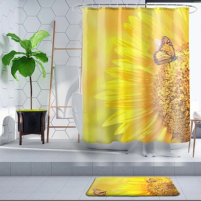 custom printed bathroom shower curtain sets with rugs waterproof butterfly shower curtain