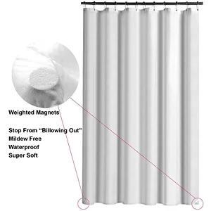 Machine Washable Mold and Mildew Resistant Waterproof Bathroom Extra Long Plain White Fabric Shower Curtain Liner with Magnet