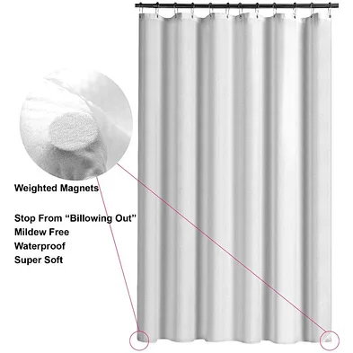 Machine Washable Mold and Mildew Resistant Waterproof Bathroom Extra Long Plain White Fabric Shower Curtain Liner with Magnet
