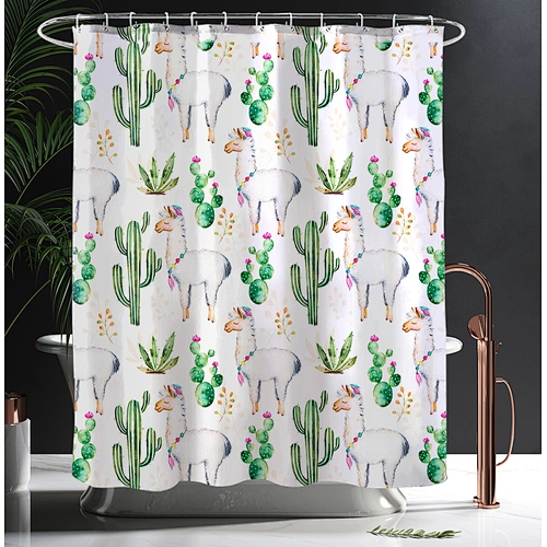 Bathroom curtain set Best Price Polyester Water-proof Fabric Digital Printed Cactus Pattern Shower Curtain