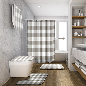Brief design waterproof bath shower curtains Red Black Buffalo Check Plaid Pattern 100% polyester bath curtain for home decor