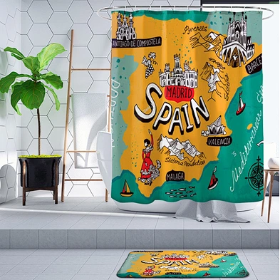 custom design 3d printed polyester world map shower curtain for bathroom