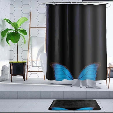 custom printed bathroom shower curtain sets with rugs waterproof butterfly shower curtain