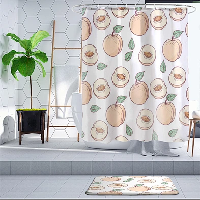 Polyester custom curtain printing shower curtain peach for bathroom avocado pear pineapple fruit shower curtain
