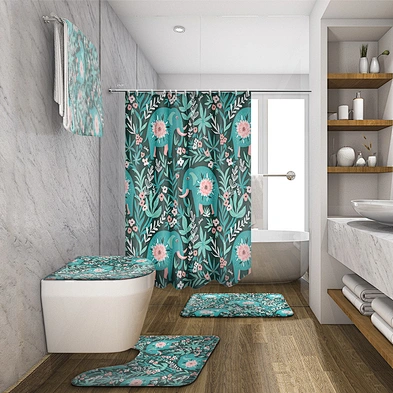 Elephant Animal Shower Curtain  cartoon elephant Waterproof Polyester Fabric Bathroom Bath Curtains with 12 Hooks