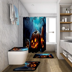Amazon Hot Selling Halloween printing shower curtain 4PCS Bathroom Sets   for bathroom decoration