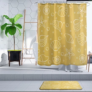 Starfish Beach Shower Curtain Waves Ocean Sky Shower Curtain Waterproof Polyester  seashell Shower Curtain with 12 Hooks