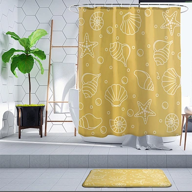 Starfish Beach Shower Curtain Waves Ocean Sky Shower Curtain Waterproof Polyester  seashell Shower Curtain with 12 Hooks
