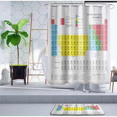 customizable polyester shower curtain  4 pieces washable periodic table shower curtain for bathroom