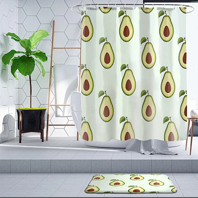 Polyester custom curtain printing shower curtain peach for bathroom avocado pear pineapple fruit shower curtain