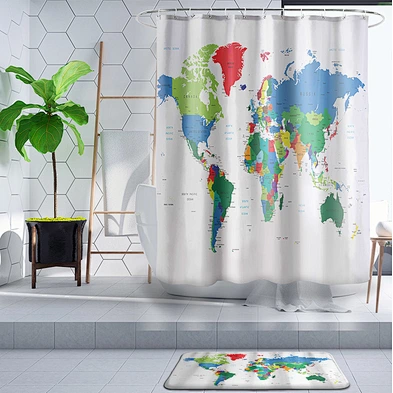 custom design 3d printed polyester world map shower curtain for bathroom