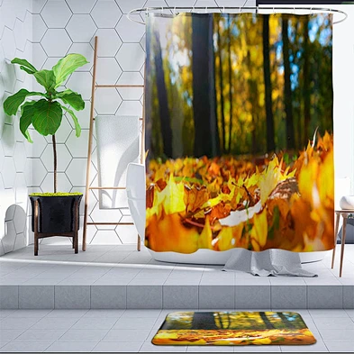 digital print bathroom set custom curtain printing polyester waterproof  fall shower curtains for bathroom
