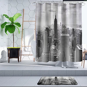 Customized washable  anti-bacteral ocean sea scenery shower curtain HD printing waterproof bathroom shower curtain