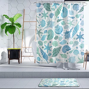 Starfish Beach Shower Curtain Waves Ocean Sky Shower Curtain Waterproof Polyester  seashell Shower Curtain with 12 Hooks