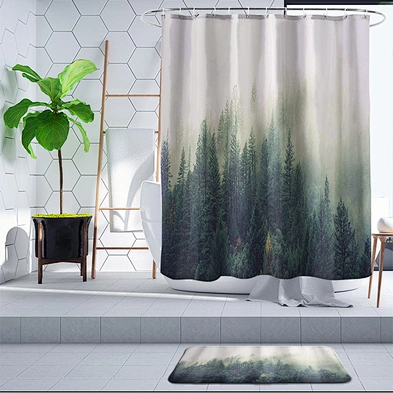 Green Leaf Shower Curtain Palm Tree Botanical Plant Polyester Anti Mould Waterproof cactus Shower  Curtain for bathroom