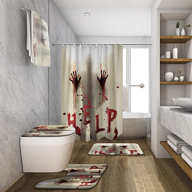 Amazon Hot Selling Halloween printing shower curtain 4PCS Bathroom Sets   for bathroom decoration