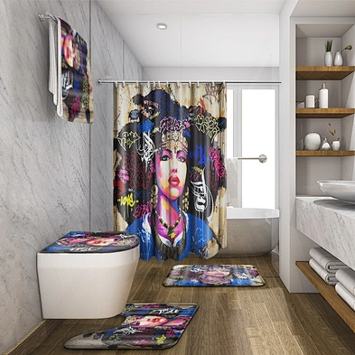 Black girl magic bathroom rugs and mats sets with waterproof shower curtain African American