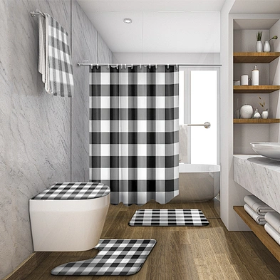 Brief design waterproof bath shower curtains Red Black Buffalo Check Plaid Pattern 100% polyester bath curtain for home decor