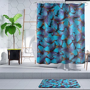 custom printed bathroom shower curtain sets with rugs waterproof butterfly shower curtain