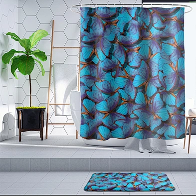 custom printed bathroom shower curtain sets with rugs waterproof butterfly shower curtain