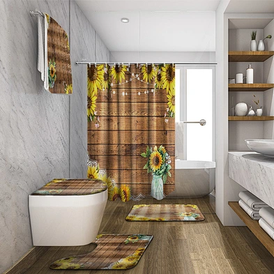 designer shower curtain 3d printed  bathroom Shower curtain and rugs set waterproof sunflower shower curtain by bathroom