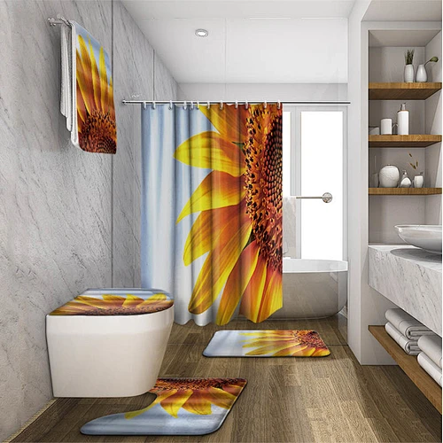 designer shower curtain 3d printed  bathroom Shower curtain and rugs set waterproof sunflower shower curtain by bathroom