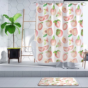 Polyester custom curtain printing shower curtain peach for bathroom avocado pear pineapple fruit shower curtain