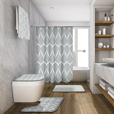 Geometric  polyester Shower Curtain Vintage Farmhouse Moroccan Tile Pattern Modern Art Home Bathroom Decor Curtain