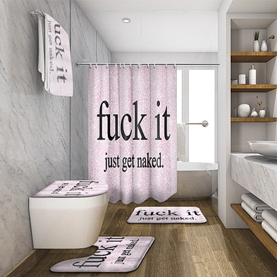 Get Naked Shower Curtain Sets with Non-Slip Rugs Toilet Lid Cover and Bath Mat  Sexy Lips Shower Curtains with 12 Hooks