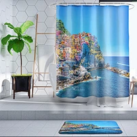 Customized washable  anti-bacteral ocean sea scenery shower curtain HD printing waterproof bathroom shower curtain