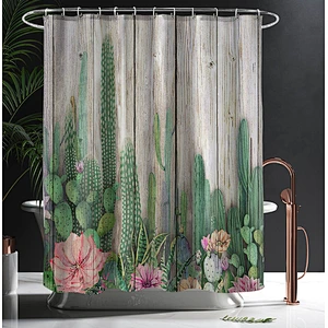 3d Printed Rustic Wooden Barn Door Shower Curtain with Hooks Vintage Style Door Locked Pattern Polyester   anti-bacteria Curtain