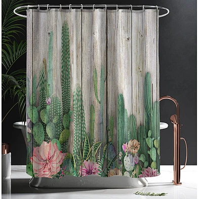 3d Printed Rustic Wooden Barn Door Shower Curtain with Hooks Vintage Style Door Locked Pattern Polyester   anti-bacteria Curtain