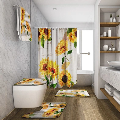 designer shower curtain 3d printed  bathroom Shower curtain and rugs set waterproof sunflower shower curtain by bathroom