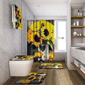 designer shower curtain 3d printed  bathroom Shower curtain and rugs set waterproof sunflower shower curtain by bathroom