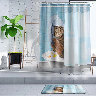 bathroom curtain set  Waterproof Animal Fun Dinosaur Bath Curtain  Funny cat shower curtain