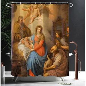 designed bathrooms set BathrooWaterproof anti-bacterial Fabric nativity of jesus bath curtain set bathroom