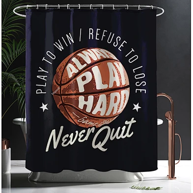 Shower Curtain Decor Set - Basketball Ball  Desgin Bath Curtains - Polyester Fabric Waterproof Curtains - 12pcs Shower Hooks