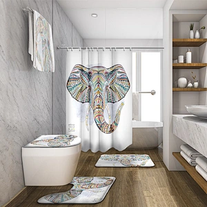 Elephant Animal Shower Curtain  cartoon elephant Waterproof Polyester Fabric Bathroom Bath Curtains with 12 Hooks