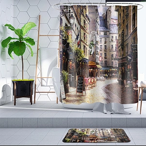 Customized washable  anti-bacteral ocean sea scenery shower curtain HD printing waterproof bathroom shower curtain