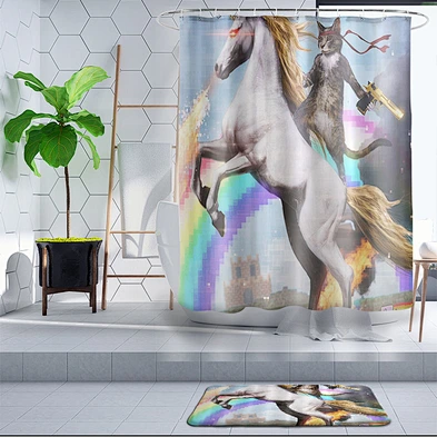 Colorful rainbow polyester fabric and  Colorful Beauty Rainbow 3D Printed Custom Bathroom shower curtains for bathroom