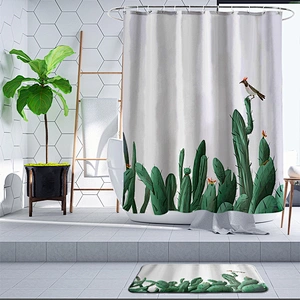 Green Leaf Shower Curtain Palm Tree Botanical Plant Polyester Anti Mould Waterproof cactus Shower  Curtain for bathroom
