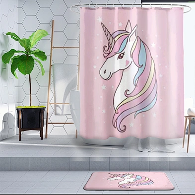 unicorn shower curtain bath curtain  polyester  waterproof mildew resistant antimicrobia peva unicorn curtains for bathroom