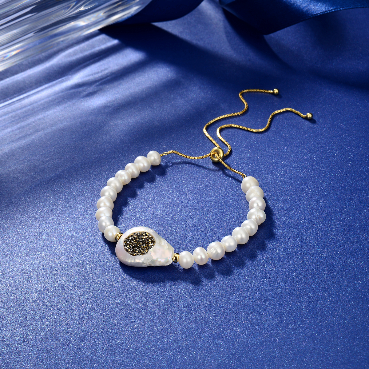 adjustable silver bracelet with white freshwater pearl resizable bracelet gold plated