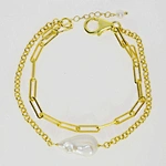 white freshwater pearl silver chain bracelet gold plated
