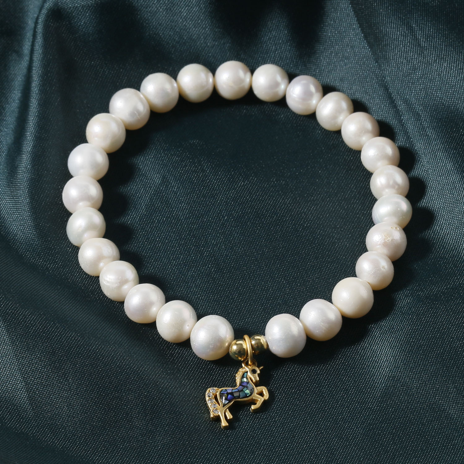 8-9mm freshwater pearl stretch bracelet beaded stretch bracelet with abalone charm pearl elastic bracelet