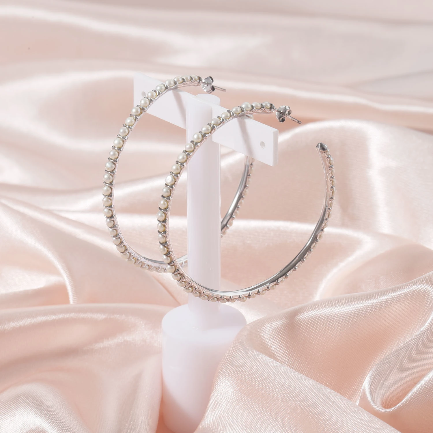 2-3mm half drilling button pearl silver c hoop pearl earring