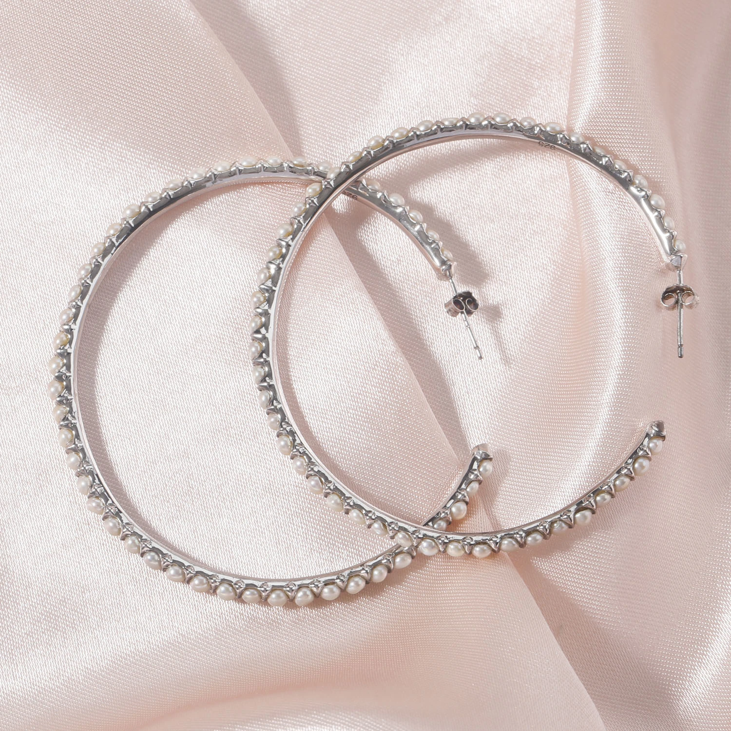 2-3mm half drilling button pearl 59mm silver c hoop pearl earring simple women jewelry